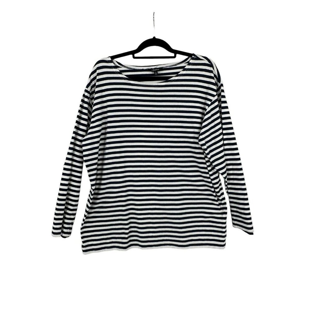 J Peterman Womens XL Blue Stripe Cotton Knit Coastal Nautical Tunic T Shirt